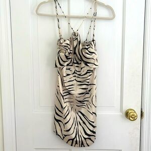 NWT ZARA black and Ivory Zebra Animal Printed Satin Mini Dress - Size MEDIUM
